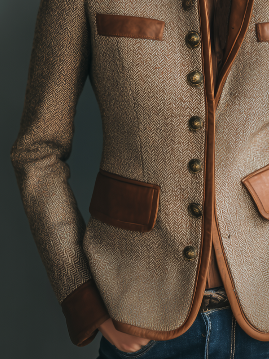 Helen - Klassieke Tweed Leren Jas