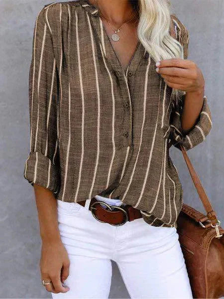 Yuna - Casual Gestreepte Blouse met V-hals Dames