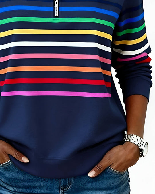 Danielle | Stijlvolle Gestreepte Half Zip Sweater