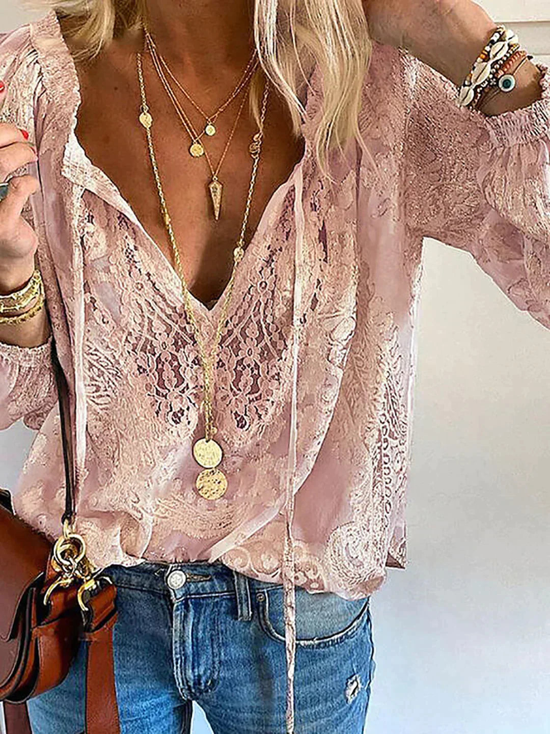 Naia - Elegante Kanten Dames Blouse In Boho Stijl