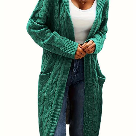 Rachel - Elegant Lang Kabelgebreid Vest