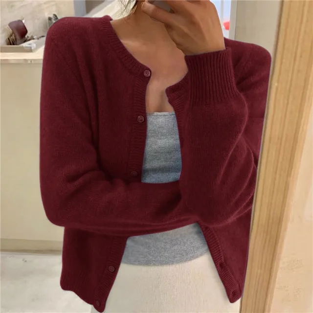 Caroline - Klassieke Ronde Hals Knopen Cardigan