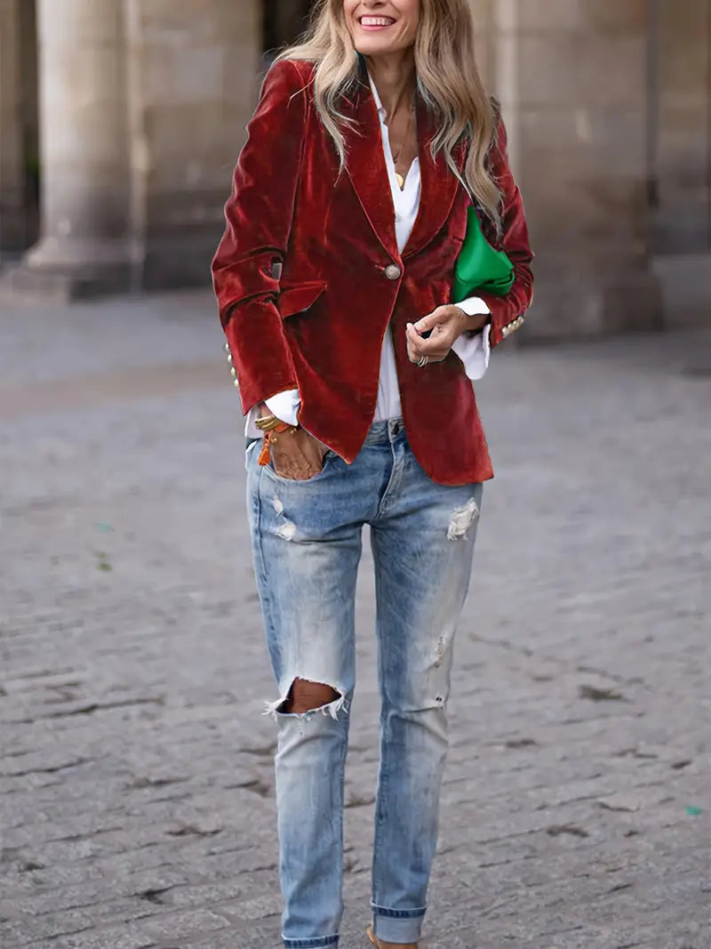 Vanessa - Elegant Fluwelen Knopen Blazer