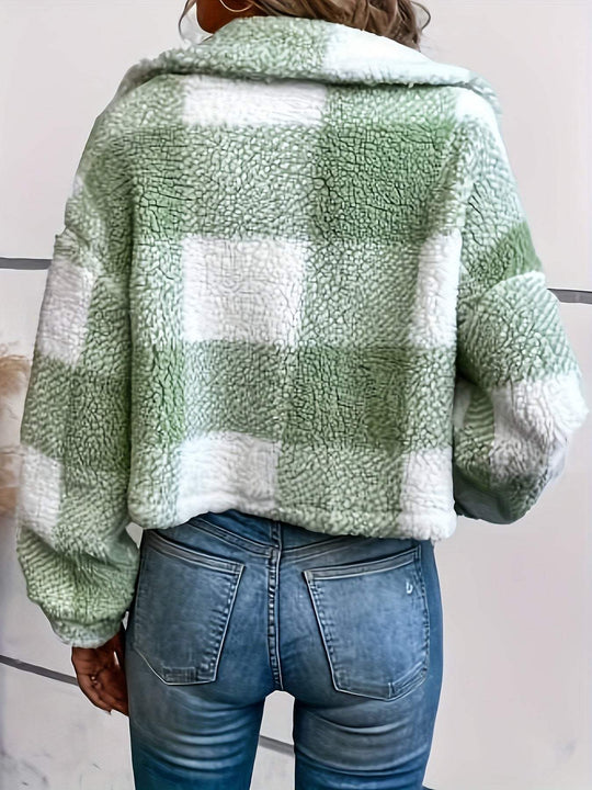 Sarah - Stijlvolle Geruite Teddy Winterjas