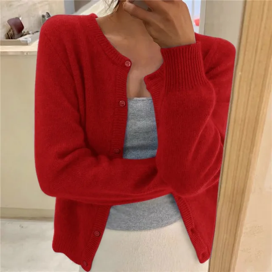 Caroline - Klassieke Ronde Hals Knopen Cardigan