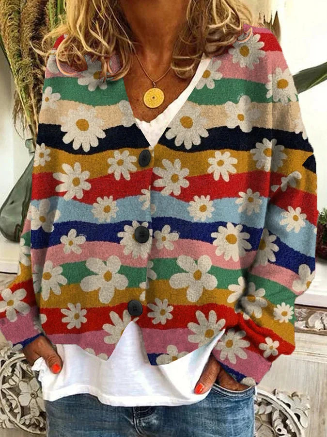 Emma - Dames Vintage Kleurrijke vest Met Knopen