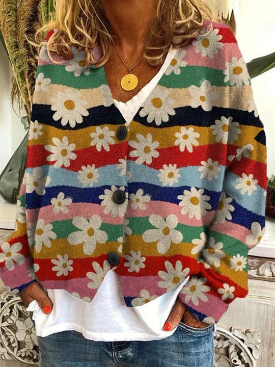 Emma - Dames Vintage Kleurrijke vest Met Knopen