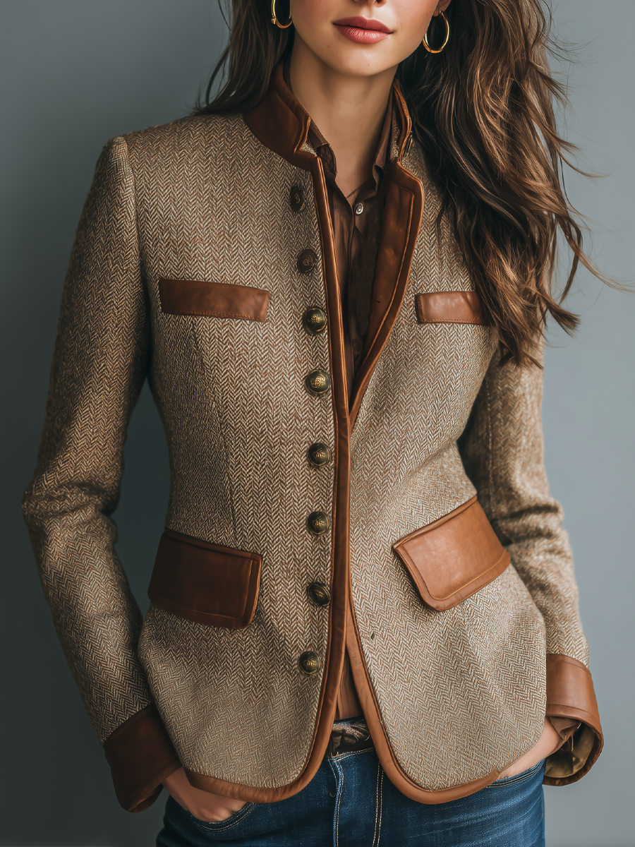 Helen - Klassieke Tweed Leren Jas
