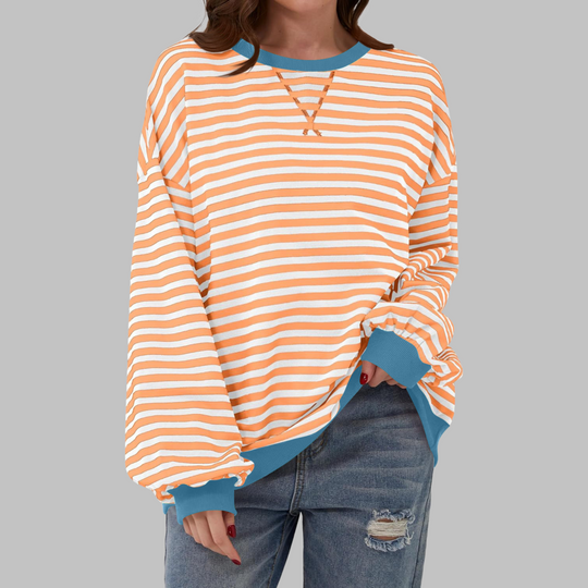 Ellen - Stijlvolle Gestreepte Ronde Hals Sweater