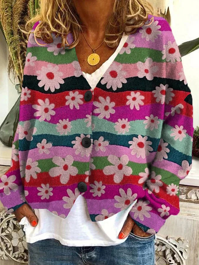 Emma - Dames Vintage Kleurrijke vest Met Knopen