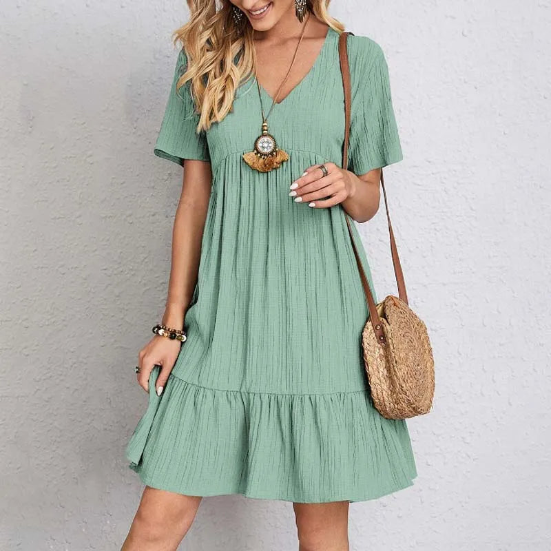 Mini Jurk Dames Casual Met V-hals - Demi