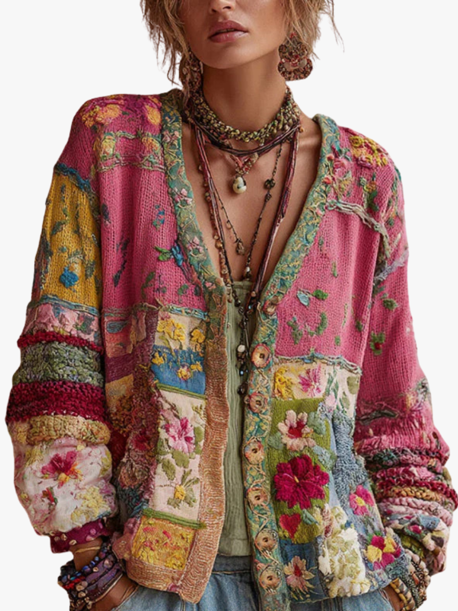 Laura - Stijlvol Gebloemd Patchwork Vest
