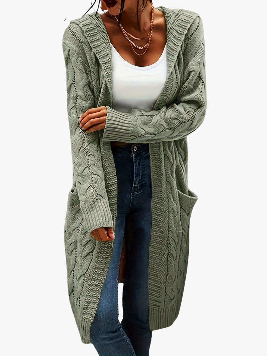 Rachel - Elegant Lang Kabelgebreid Vest