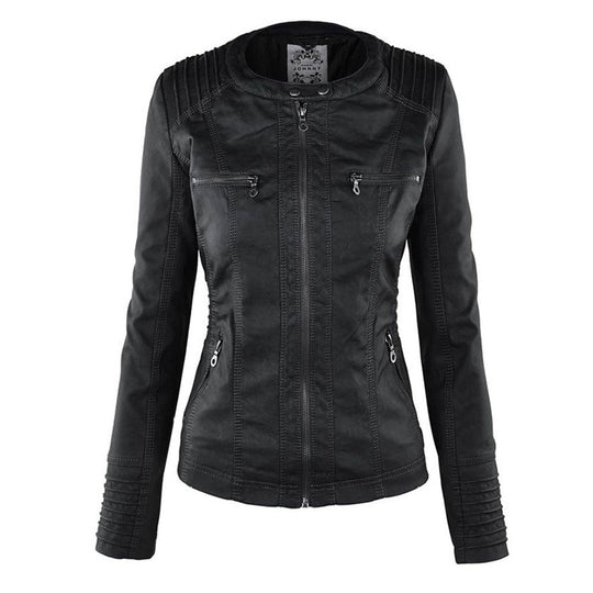 Sylvia - Stijlvolle Korte Leren Winterjas