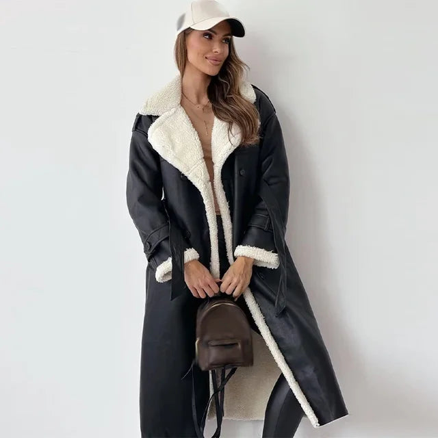 Ingrid - Elegante Leren Mantel Winterjas