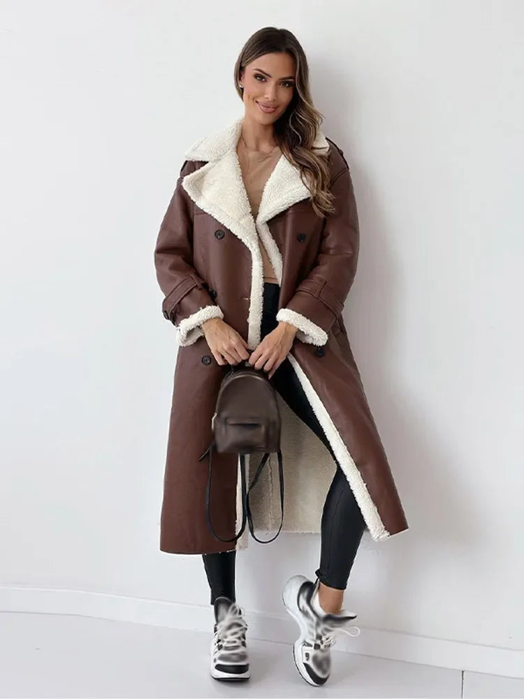 Ingrid - Elegante Leren Mantel Winterjas