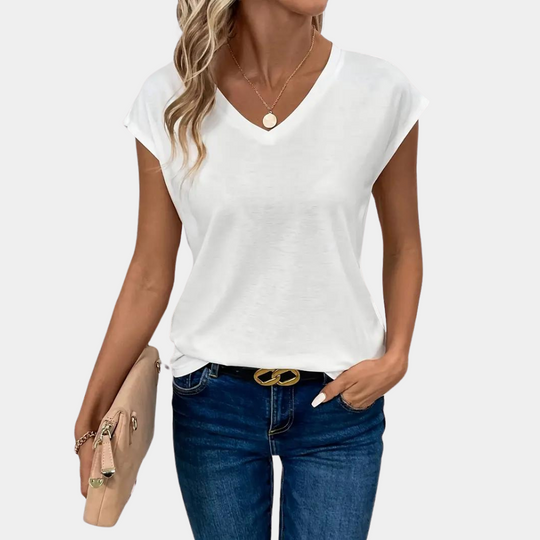 Mira - Basic Dames T-shirt met V-hals en Korte Mouw
