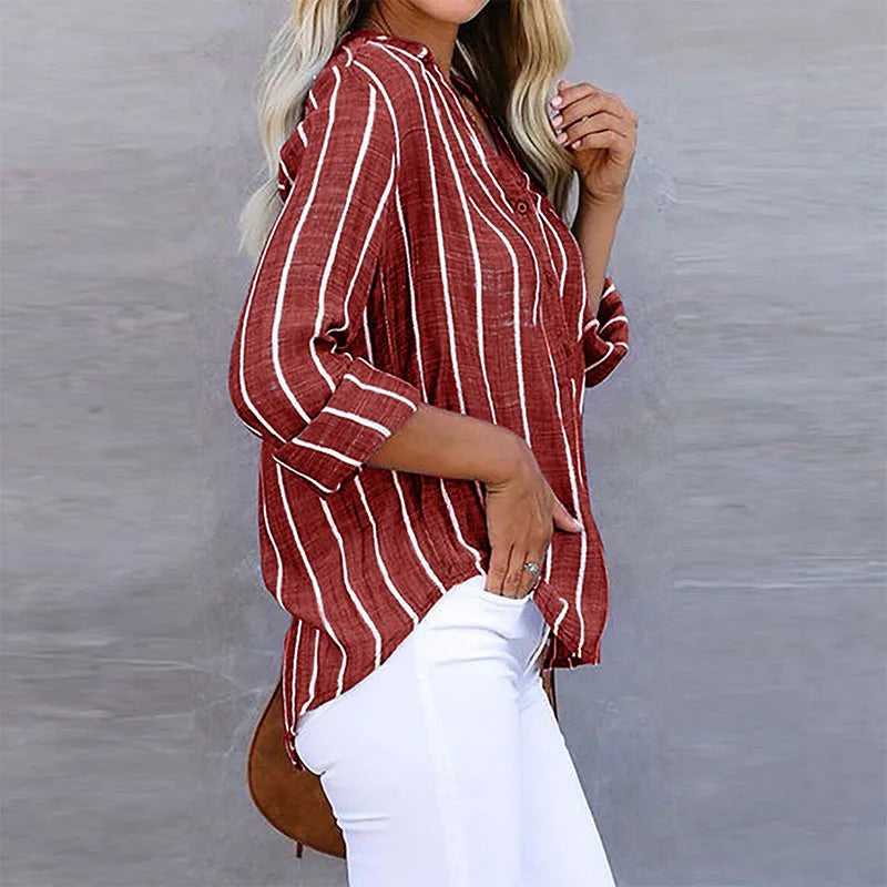 Ravina - Gestreepte Blouse Met Modieuze Kraag