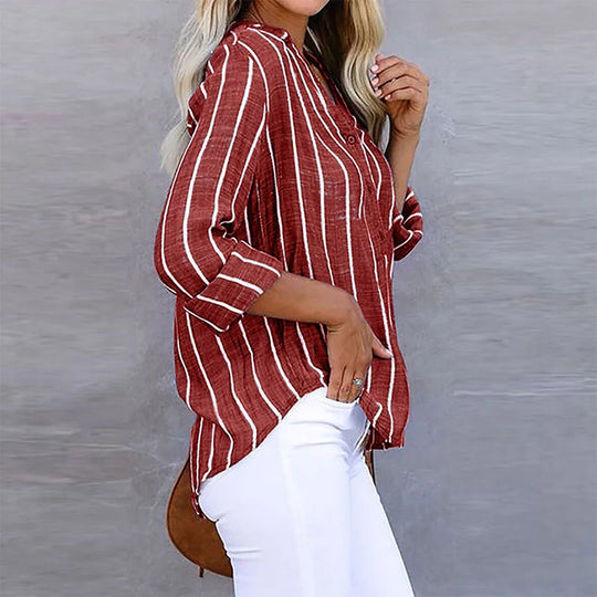 Ravina - Gestreepte Blouse Met Modieuze Kraag