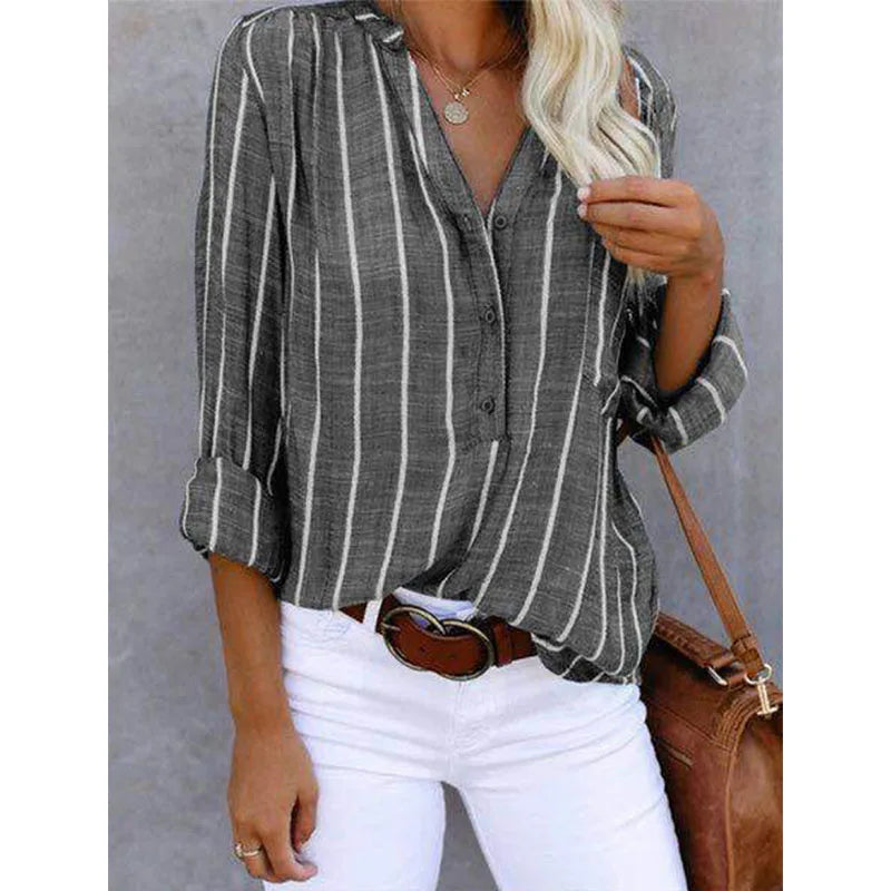 Ravina - Gestreepte Blouse Met Modieuze Kraag