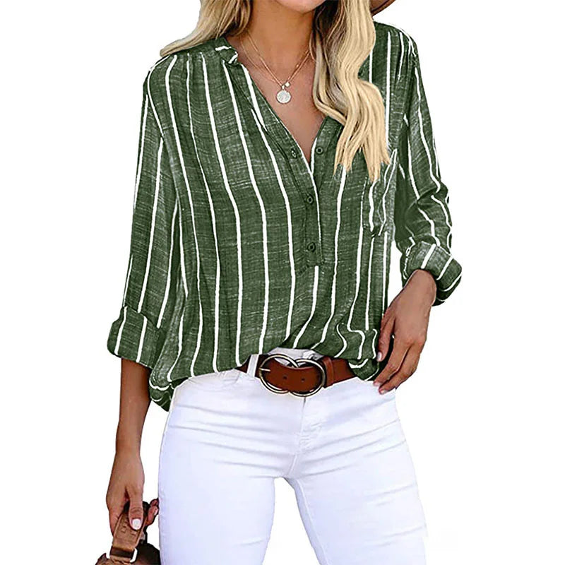 Ravina - Gestreepte Blouse Met Modieuze Kraag