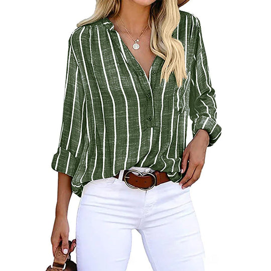 Ravina - Gestreepte Blouse Met Modieuze Kraag