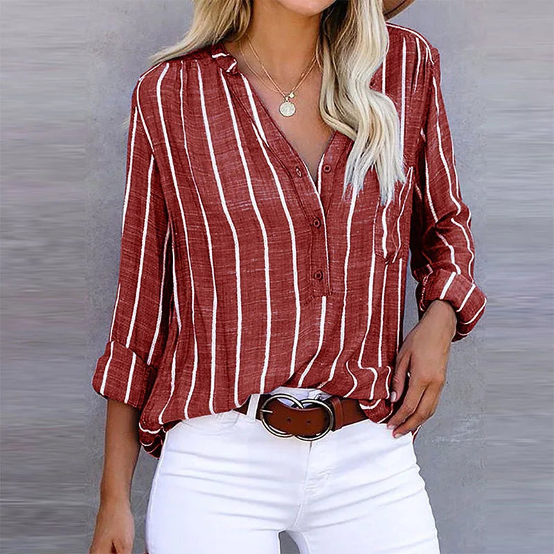 Ravina - Gestreepte Blouse Met Modieuze Kraag
