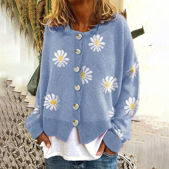 Dames Wollen Vest Bloemenmotief Elegant Gebreid
