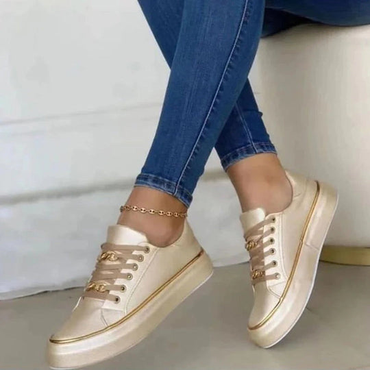 Dames Sneakers Met Gouden Accent Elegant