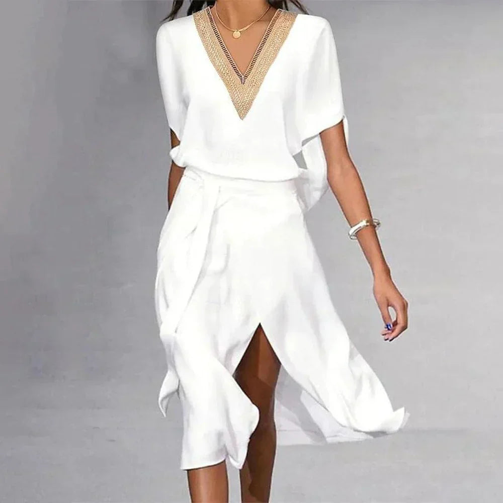 Midi Jurk Dames Elegant Met V-hals - Eva
