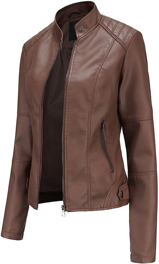 Karin | Elegante Slim Fit Leren Bikerjack