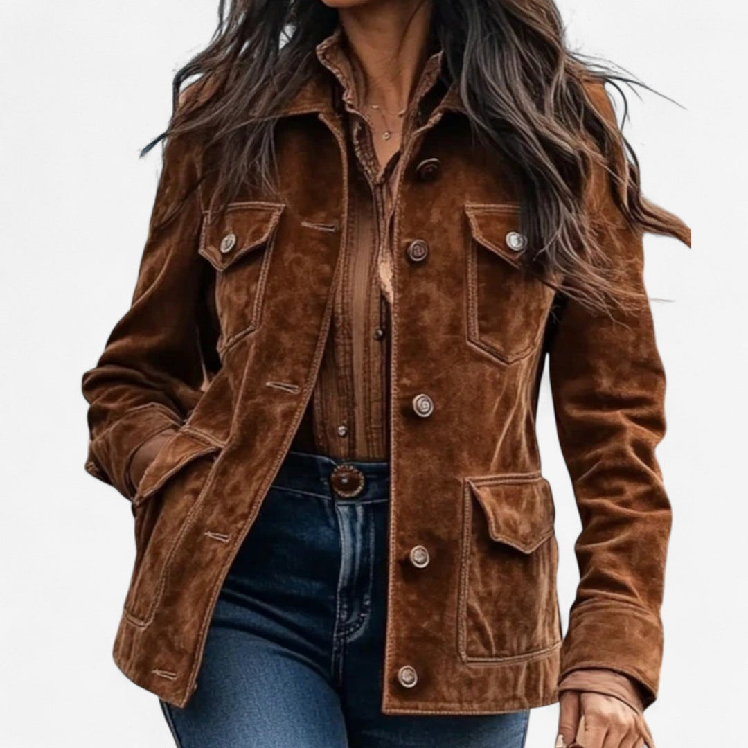 Yvonne - Elegante Vintage Suède Knopen Jas