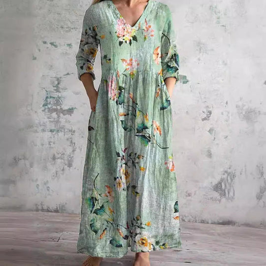 Romy | Linnen Maxi Jurk Dames Met Bloemenprint