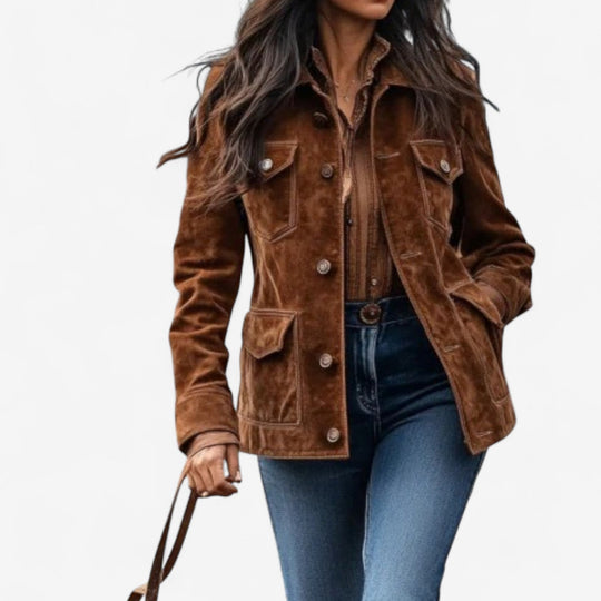 Yvonne - Elegante Vintage Suède Knopen Jas
