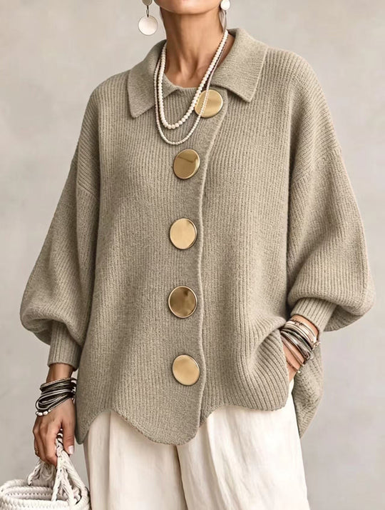 Sharon - Elegant Oversized Gouden Knopen Vest