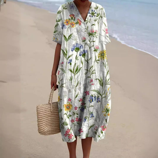 Lily - Stijlvolle Linnen Zomerjurk met Bloemenprint Dames