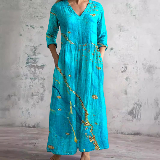 Romy | Linnen Maxi Jurk Dames Met Bloemenprint