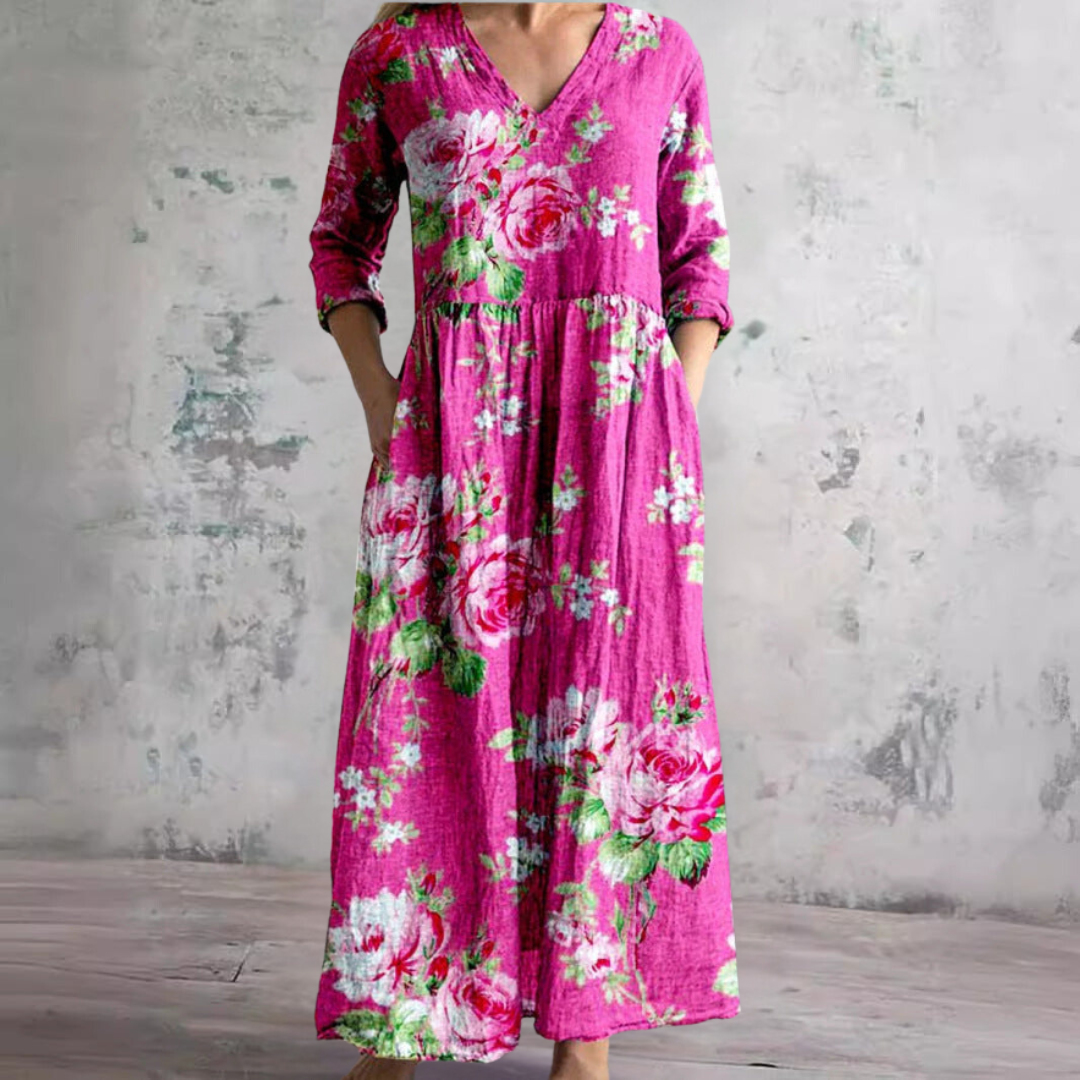 Romy | Linnen Maxi Jurk Dames Met Bloemenprint
