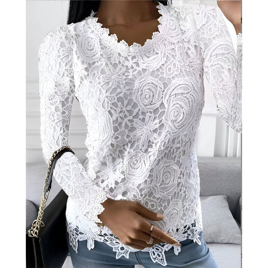 Clarisse - Elegante Kanten Dames Blouse Lange Mouwen