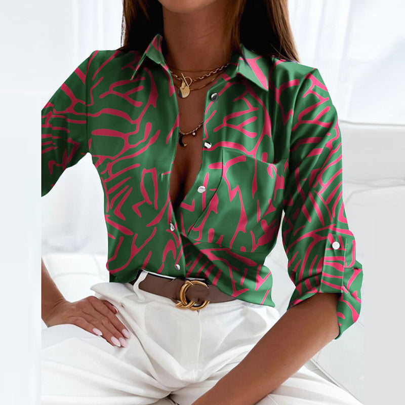 Elegante Blouse Dames Met Print Lange Mouw - Emma