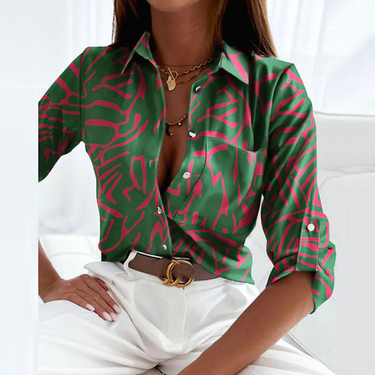 Elegante Blouse Dames Met Print Lange Mouw - Emma