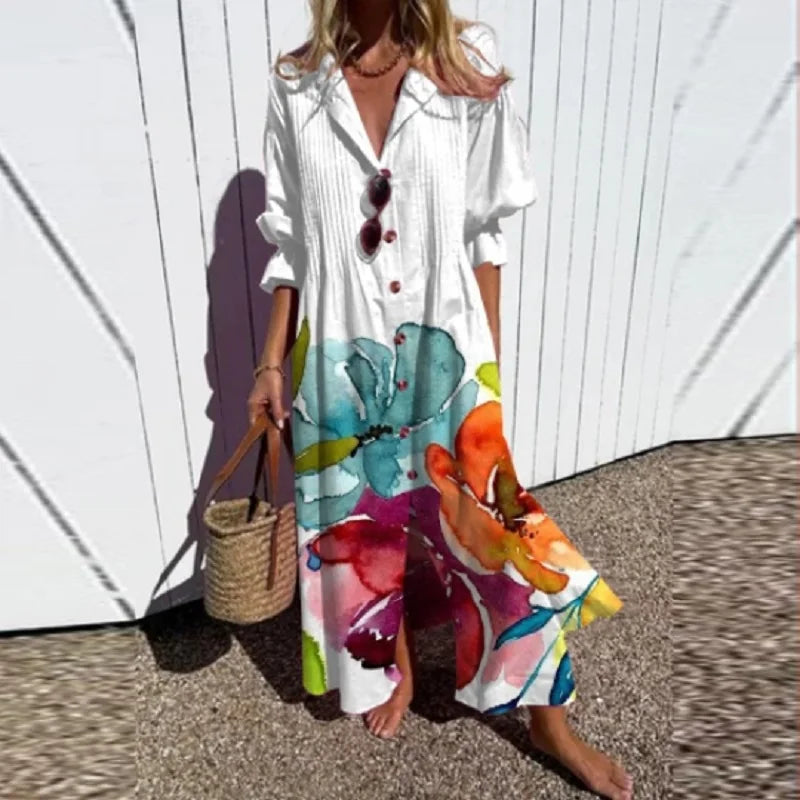 Nadia - Boho Maxi Jurk met Bloemenprint Dames