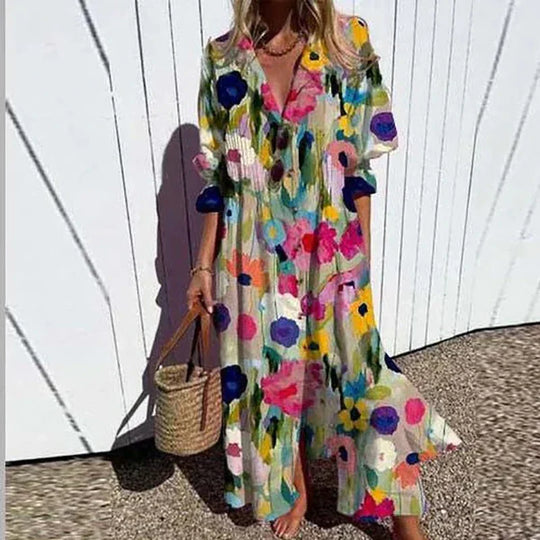 Nadia - Boho Maxi Jurk met Bloemenprint Dames