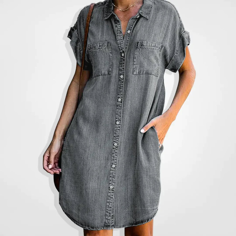 Elisa - Denim Jurk Met Knoopsluiting En Casual Look