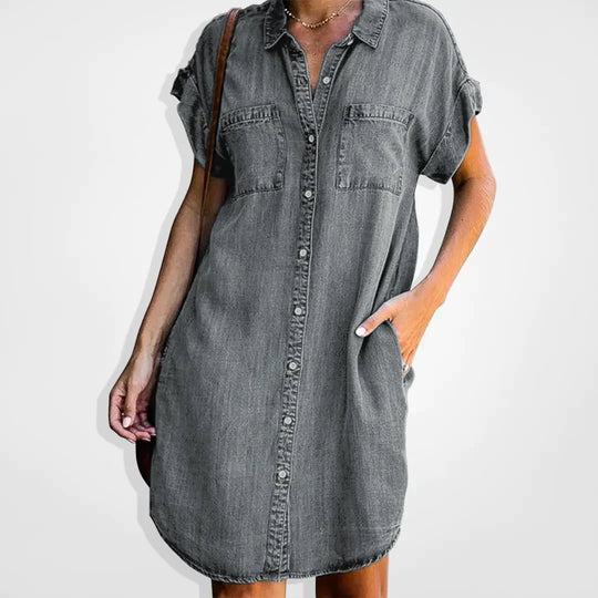 Elisa - Denim Jurk Met Knoopsluiting En Casual Look