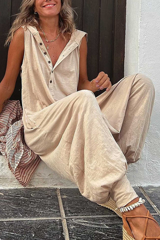 Luna - Effen Mouwloze Jumpsuit Met Capuchon En Relaxte Pasvorm