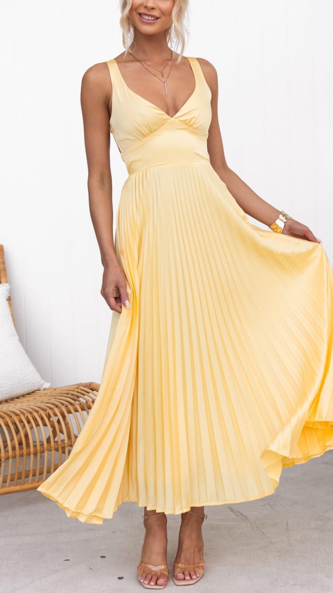 Eline - Elegante Plissé Maxi Jurk