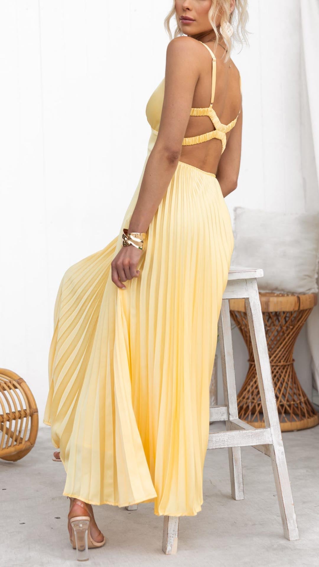 Eline - Elegante Plissé Maxi Jurk