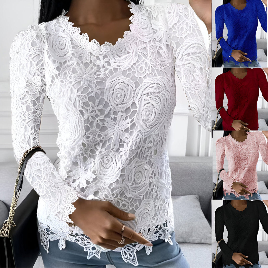 Clarisse - Elegante Kanten Dames Blouse Lange Mouwen