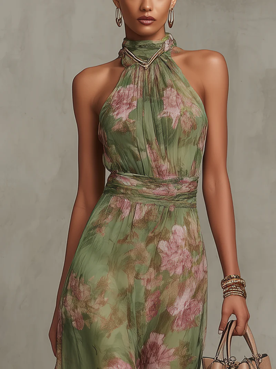 Bloemen Maxi Jurk Dames Met Halternek - Robin